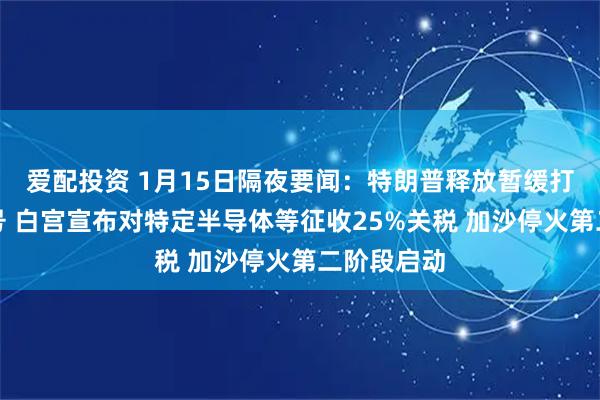 爱配投资 1月15日隔夜要闻：特朗普释放暂缓打击伊朗信号 白宫宣布对特定半导体等征收25%关税 加沙停火第二阶段启动